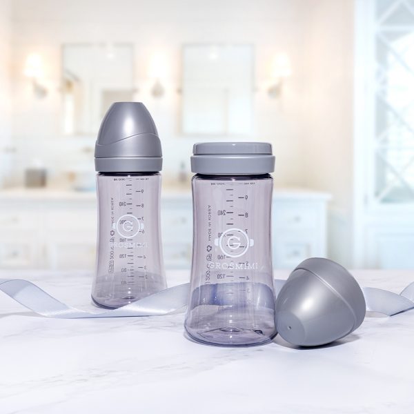 Bộ 2 bình sữa Grosmimi PPSU 300ml (không núm), Silver